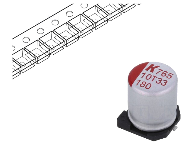Condensator: polymeer; low ESR; 180uF; 10VDC; ESR: 20mΩ; SMD; ±20% Condensator: polymeer; low ESR; 180uF; 10VDC; ESR: 20mΩ; SMD; ±20%